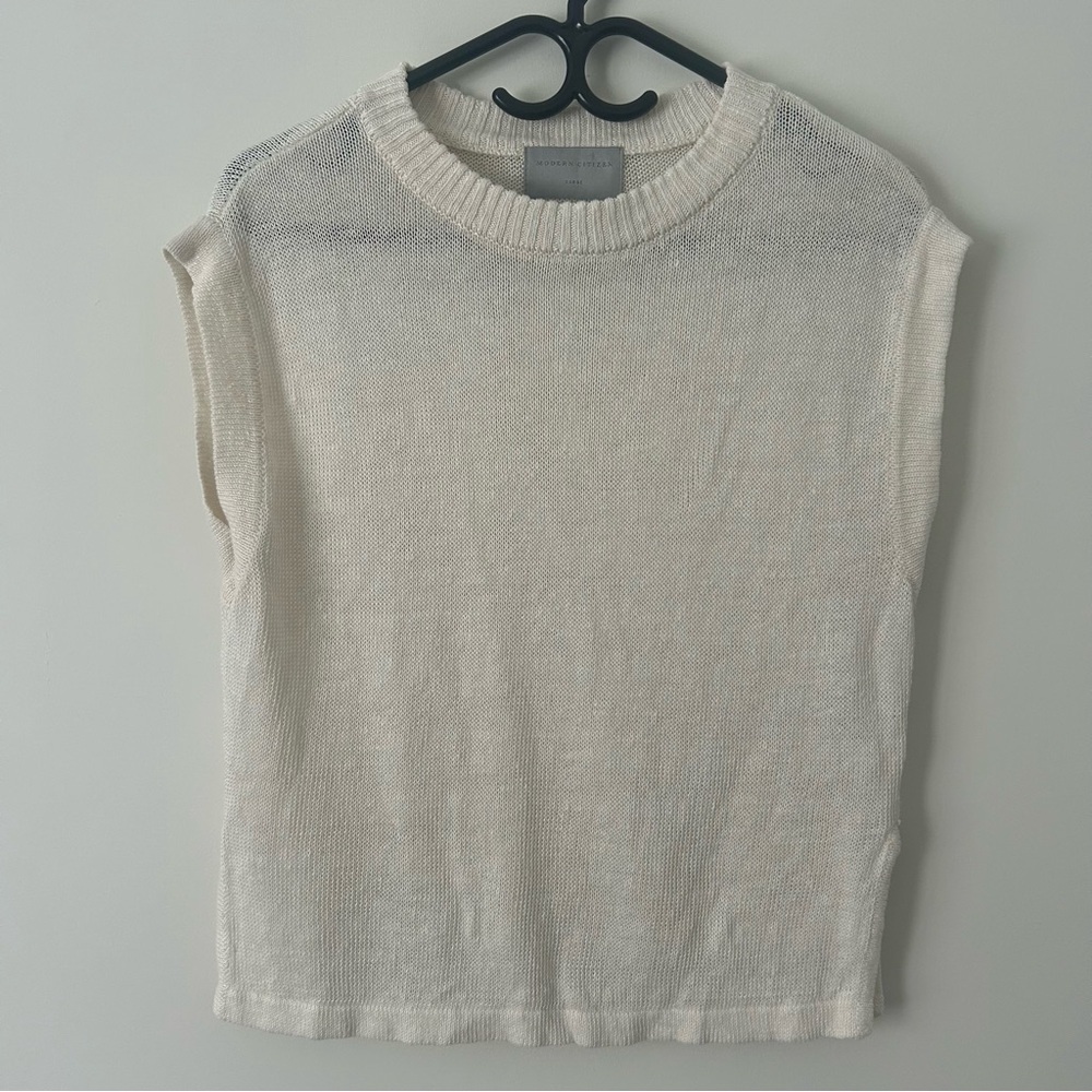 Modern Citizen 100% Linen Cap Sleeve Crew Neck Lightweight Knit Vest